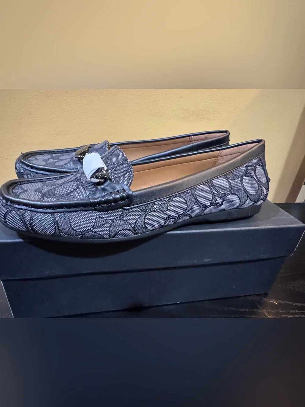 Coach Women's Gray/Black  Signature Canvas Penny Loafers New in box